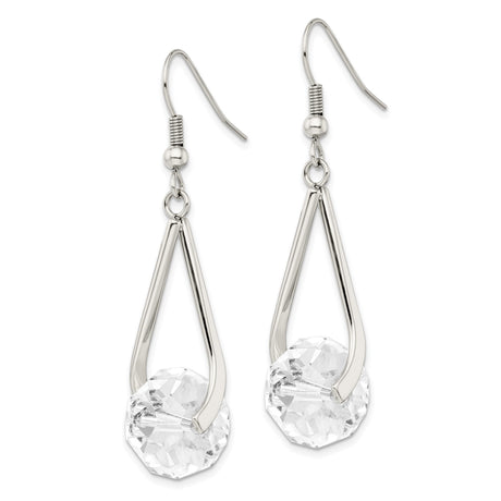 Stainless Steel Dangle Earrings with Faceted Clear Glass Beads, Teardrop Design, Nickel Free