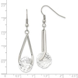 Stainless Steel Dangle Earrings with Faceted Clear Glass Beads, Teardrop Design, Nickel Free