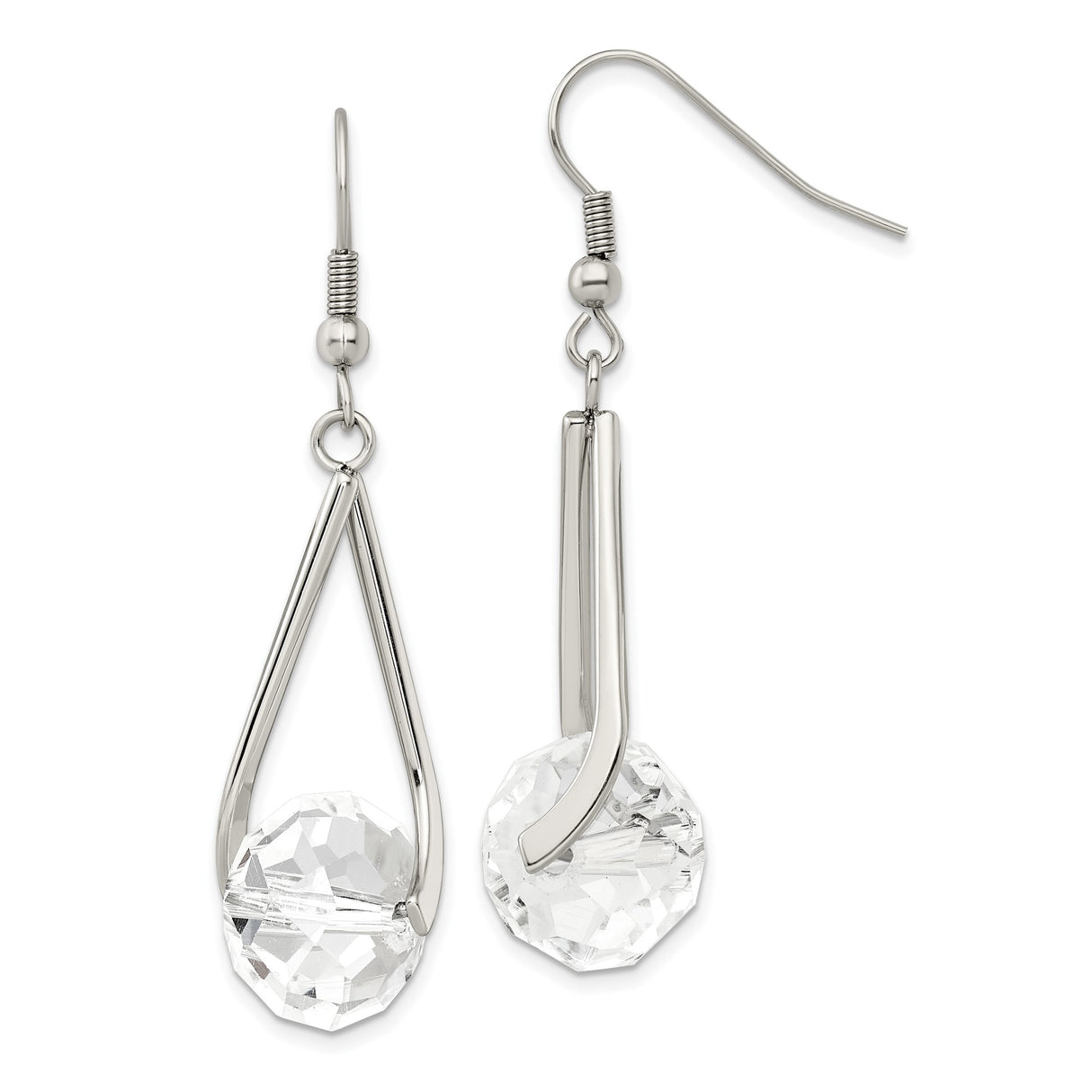 Stainless Steel Dangle Earrings with Faceted Clear Glass Beads, Teardrop Design, Nickel Free