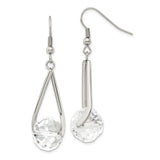Stainless Steel Dangle Earrings with Faceted Clear Glass Beads, Teardrop Design, Nickel Free