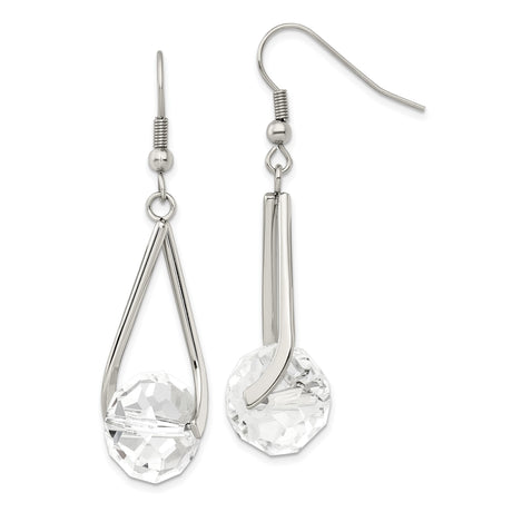 Stainless Steel Dangle Earrings with Faceted Clear Glass Beads, Teardrop Design, Nickel Free