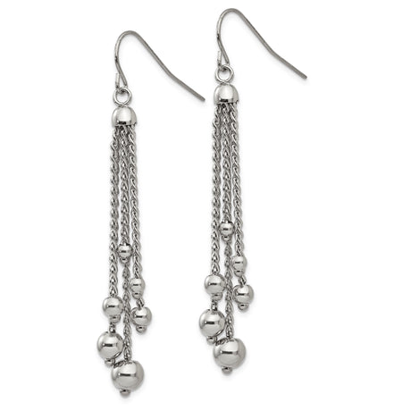 316 Stainless Steel Dangle Earrings, Multi-Strand Polished Beaded Chain Drop Design