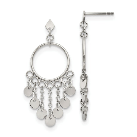 Stainless Steel Dangle Hoop Earrings with Disc Charms and Chain Accents, Modern Boho Style