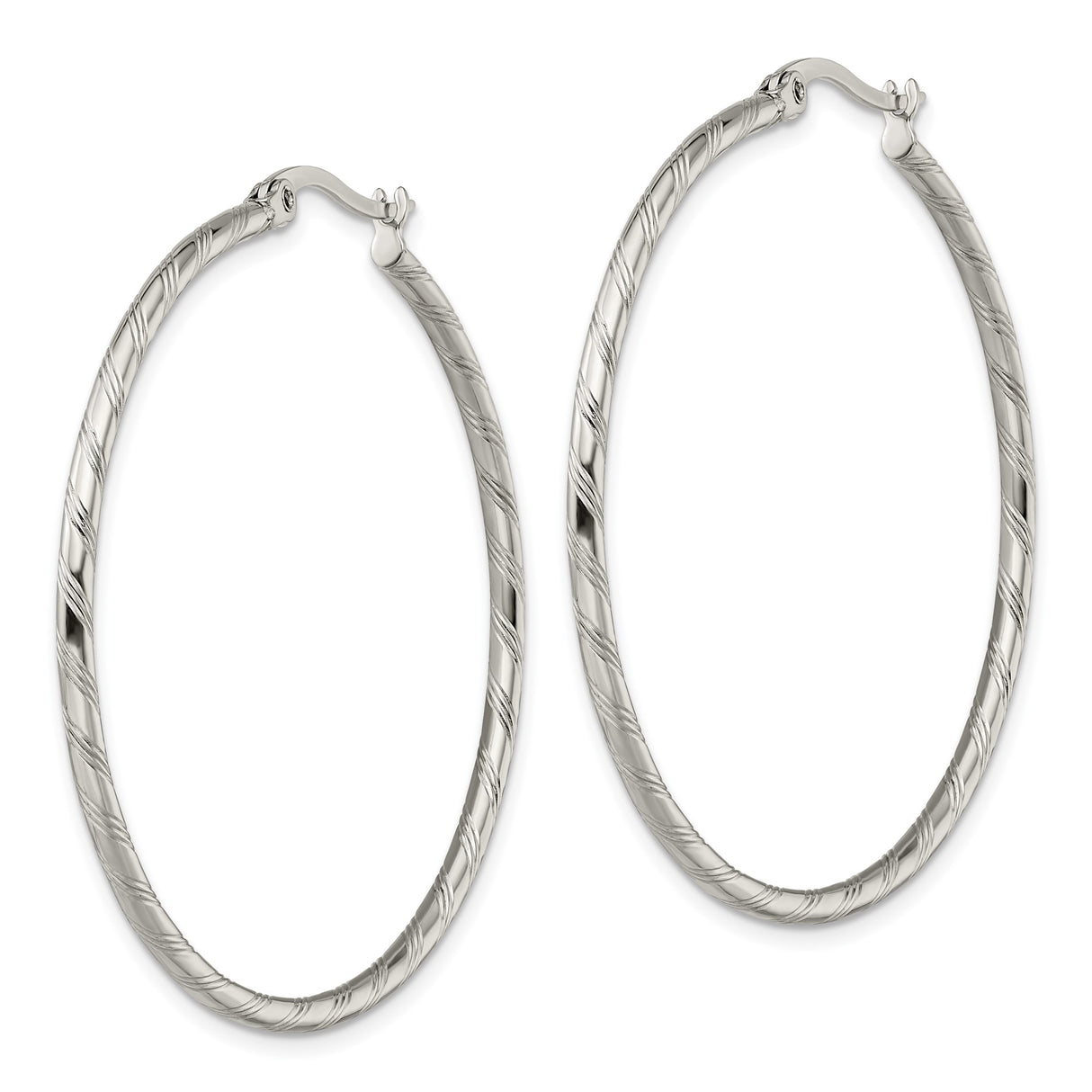 Stainless Steel Hoop Earrings, Large Lightweight Twisted Textured Design, Unisex Style