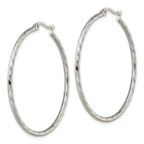 Stainless Steel Hoop Earrings, Large Lightweight Twisted Textured Design, Unisex Style