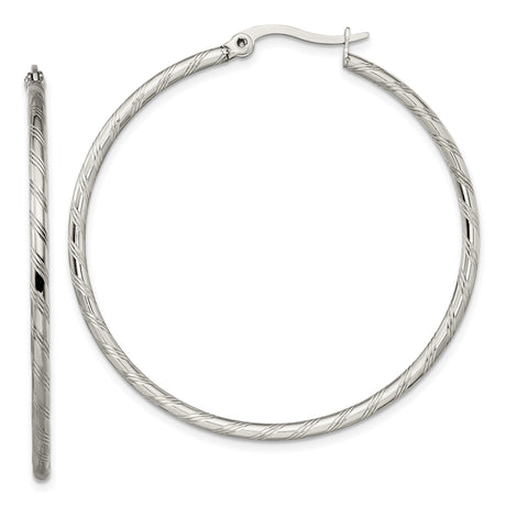 Stainless Steel Hoop Earrings, Large Lightweight Twisted Textured Design, Unisex Style