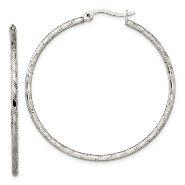 Stainless Steel Hoop Earrings, Large Lightweight Twisted Textured Design, Unisex Style