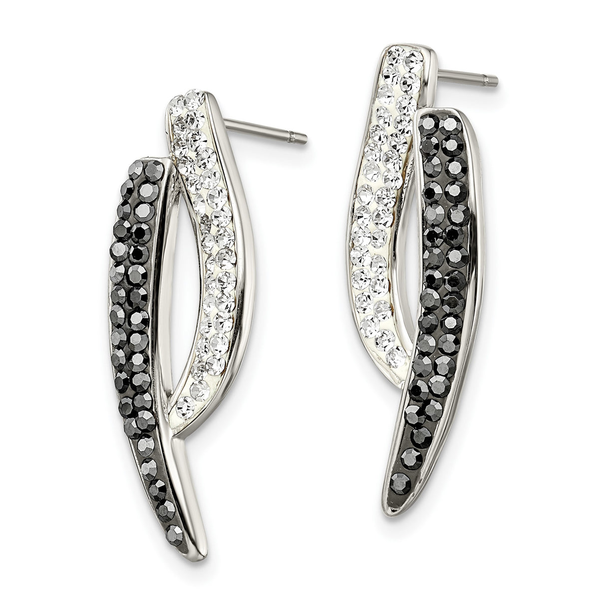 Stainless Steel Drop Earrings with Crystal Accents, Curved Modern Design