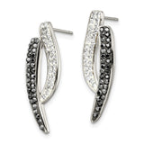 Stainless Steel Drop Earrings with Crystal Accents, Curved Modern Design