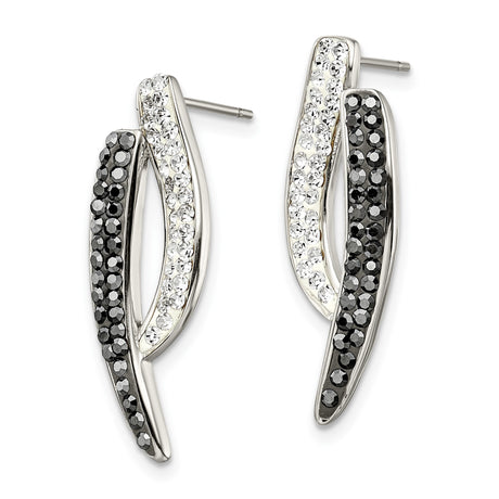 Stainless Steel Drop Earrings with Crystal Accents, Curved Modern Design