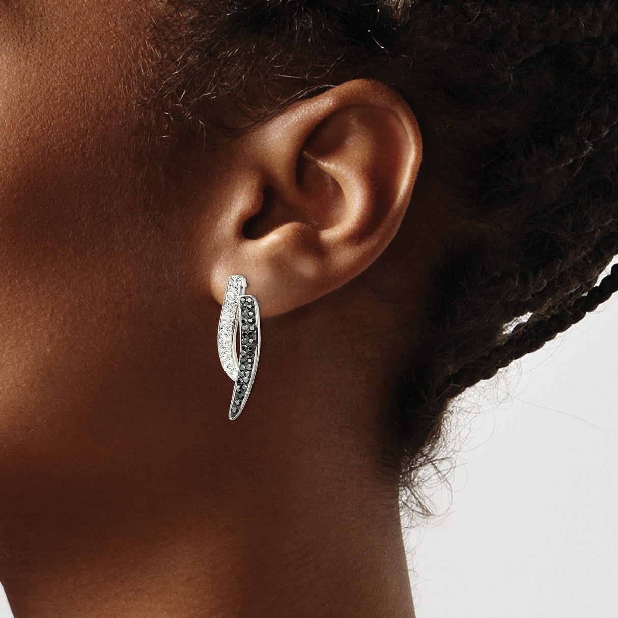 Stainless Steel Drop Earrings with Crystal Accents, Curved Modern Design
