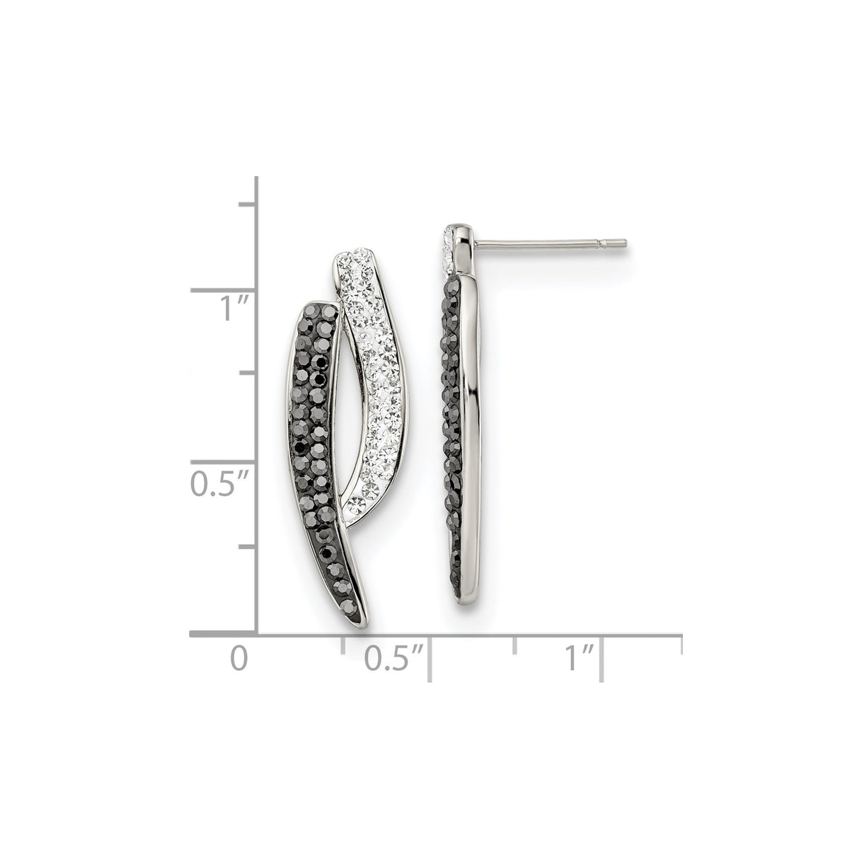 Stainless Steel Drop Earrings with Crystal Accents, Curved Modern Design