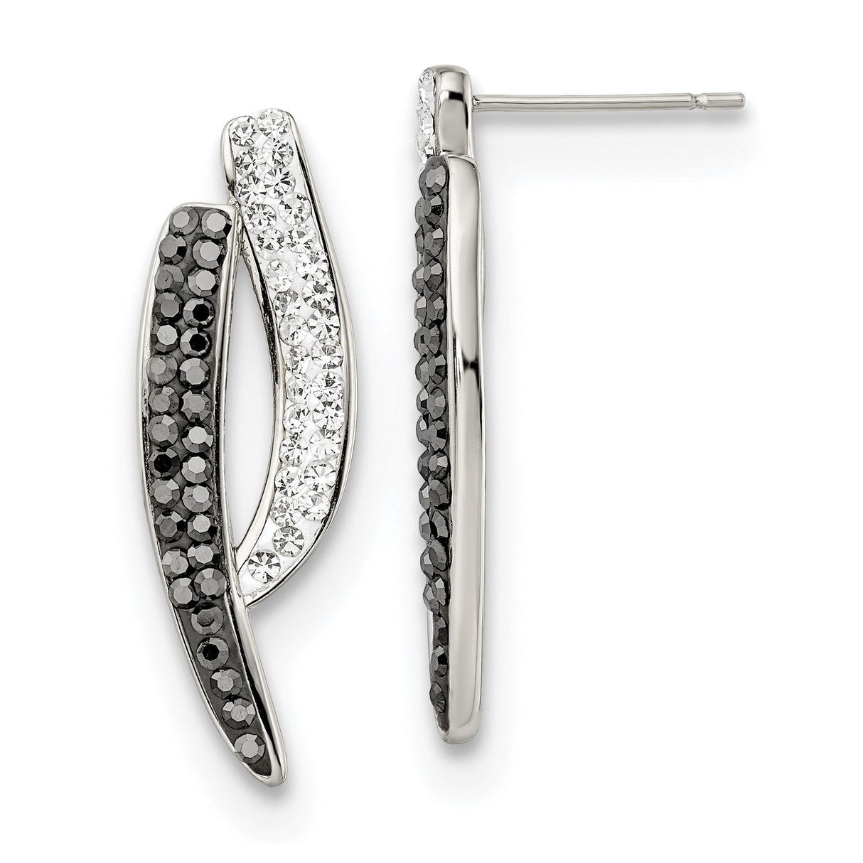 Stainless Steel Drop Earrings with Crystal Accents, Curved Modern Design