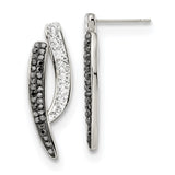 Stainless Steel Drop Earrings with Crystal Accents, Curved Modern Design
