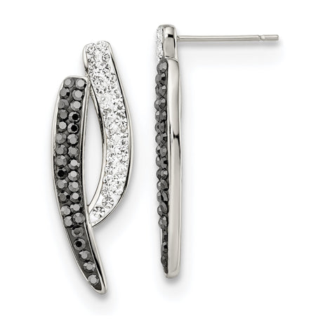 Stainless Steel Drop Earrings with Crystal Accents, Curved Modern Design
