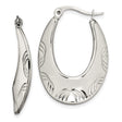 Stainless Steel Hoop Earrings, Elongated Oval with Etched Floral or Leaf Design