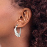 316 Stainless Steel Oval Hoop Earrings with Etched Circular Pattern and Latch Back Closure