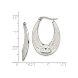 316 Stainless Steel Oval Hoop Earrings with Etched Circular Pattern and Latch Back Closure