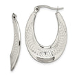 316 Stainless Steel Oval Hoop Earrings with Etched Circular Pattern and Latch Back Closure