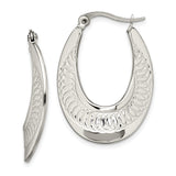 316 Stainless Steel Oval Hoop Earrings with Etched Circular Pattern and Latch Back Closure