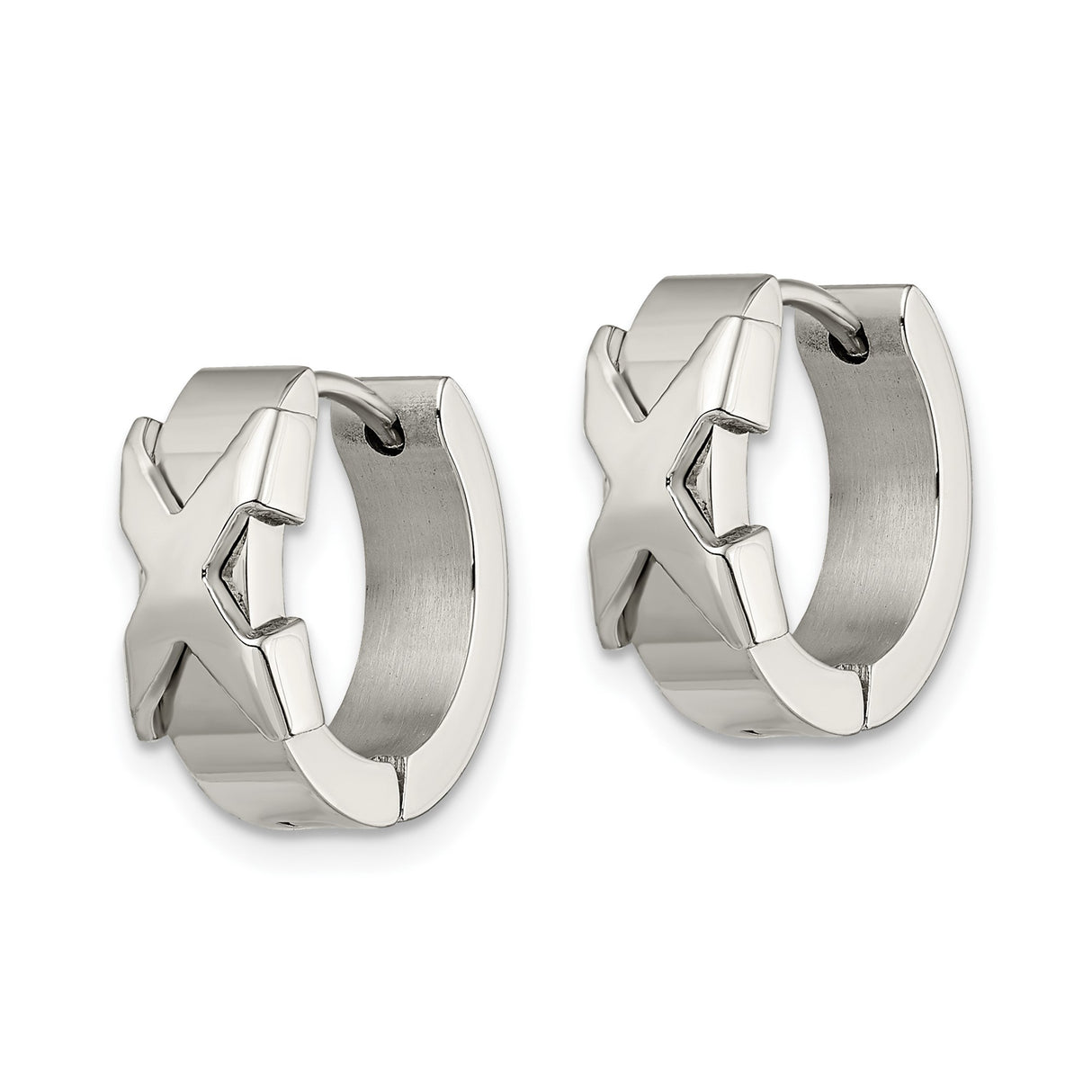 Stainless Steel Hoop Earrings with Geometric Cross Design, Unisex Christian Jewelry
