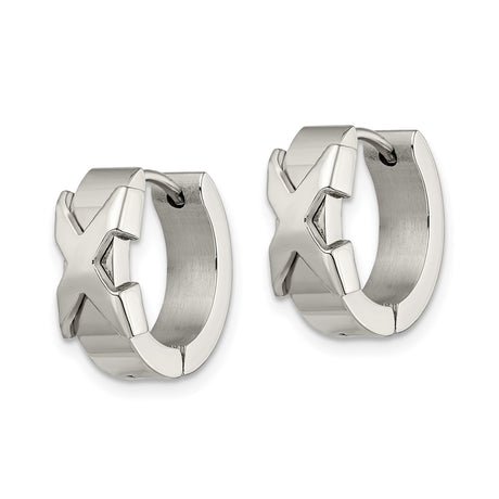 Stainless Steel Hoop Earrings with Geometric Cross Design, Unisex Christian Jewelry