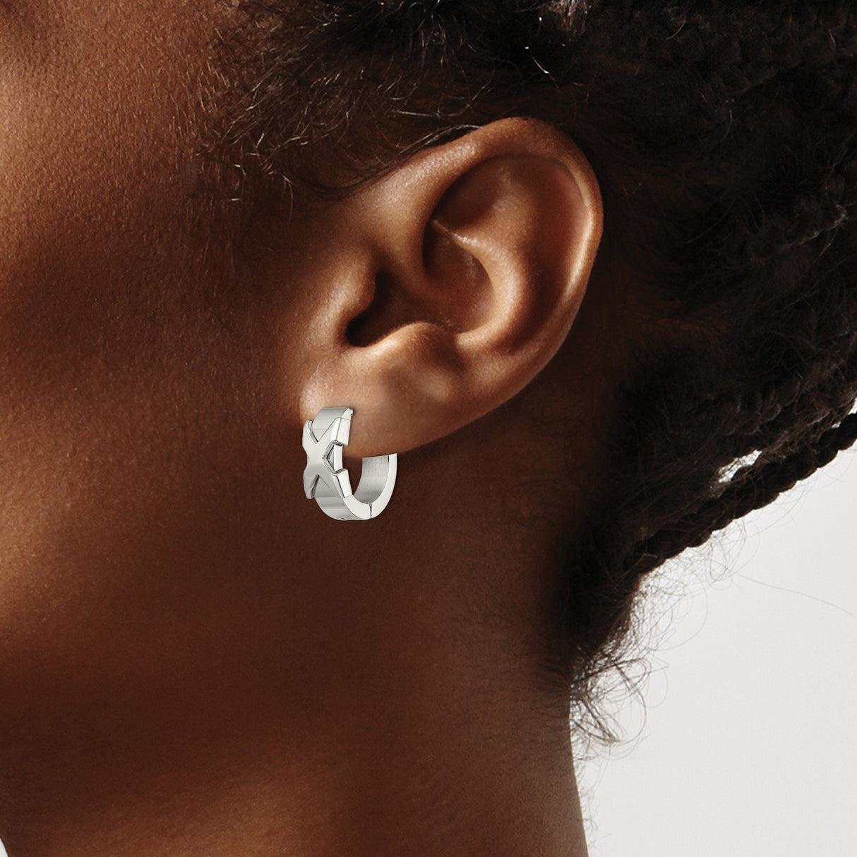 Stainless Steel Hoop Earrings with Geometric Cross Design, Unisex Christian Jewelry