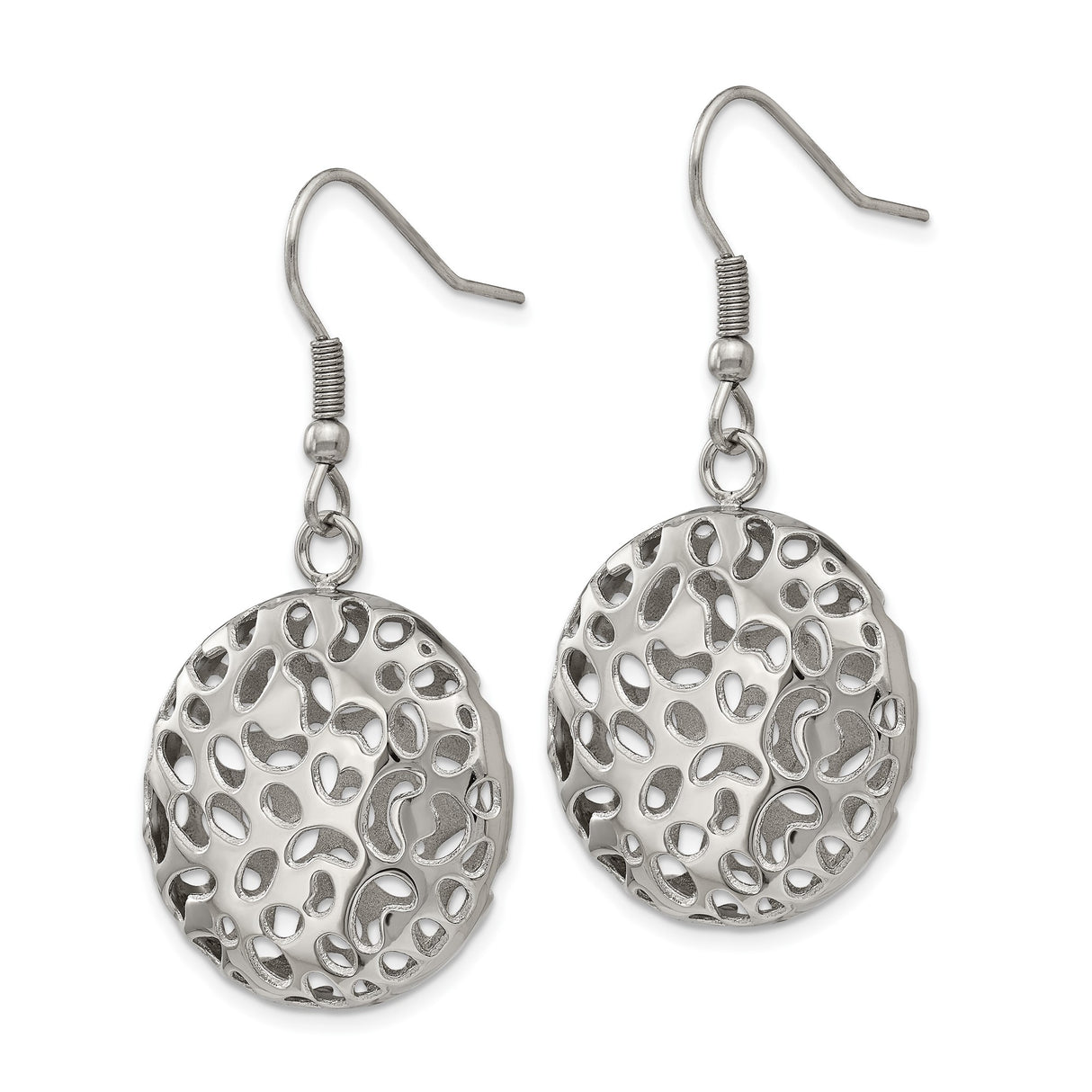316 Stainless Steel Dangle Earrings with Round Disc Cutout Design, Lightweight and Hypoallergenic