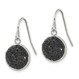 Stainless Steel Drop Earrings with Black Crushed Crystal Inlay, Geometric Modern Design