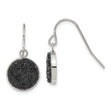 Stainless Steel Drop Earrings with Black Crushed Crystal Inlay, Geometric Modern Design