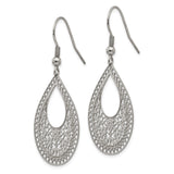 Stainless Steel Dangle Earrings with Floral Filigree Cutout Design, Teardrop Drop Style