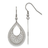 Stainless Steel Dangle Earrings with Floral Filigree Cutout Design, Teardrop Drop Style