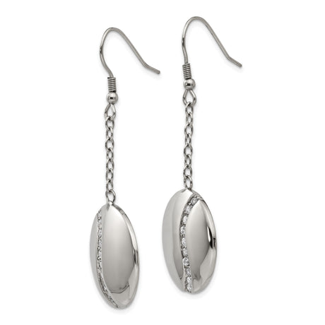 316 Stainless Steel Dangle Earrings with Cubic Zirconia, Round Disc Design, Hook Style