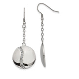 316 Stainless Steel Dangle Earrings with Cubic Zirconia, Round Disc Design, Hook Style
