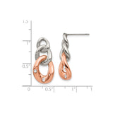 316 Stainless Steel Dangle Earrings with Crystal Accents, Interlocked Rose Gold and Silver Tone Links