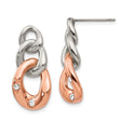 316 Stainless Steel Dangle Earrings with Crystal Accents, Interlocked Rose Gold and Silver Tone Links