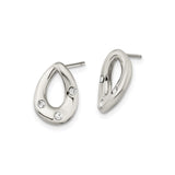 Stainless Steel Teardrop Post Earrings with Clear Crystal Accents, Modern Minimalist Design