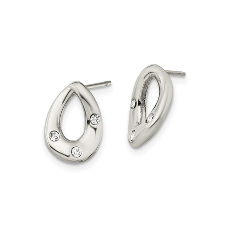 Stainless Steel Teardrop Post Earrings with Clear Crystal Accents, Modern Minimalist Design