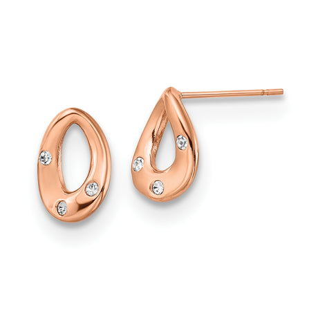Stainless Steel Stud Earrings with Clear Crystal, Rose Gold Tone Teardrop Design for Women
