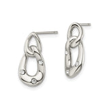 Stainless Steel Drop Earrings with Clear Crystals, Twisted Interlocking Oval Loops, Modern Style