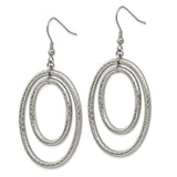 Stainless Steel Drop Earrings with Interlocking Oval Hoops and Diamond Cut Design