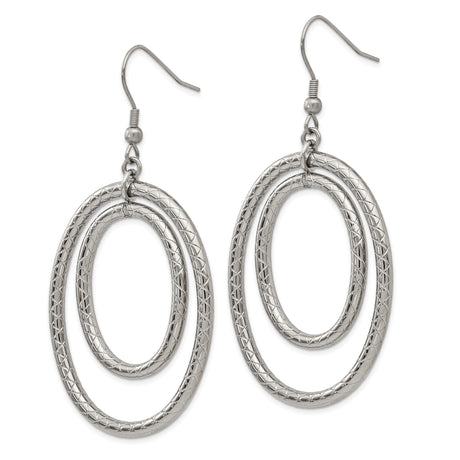 Stainless Steel Drop Earrings with Interlocking Oval Hoops and Diamond Cut Design
