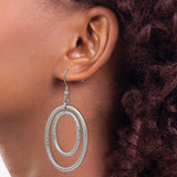 Stainless Steel Drop Earrings with Interlocking Oval Hoops and Diamond Cut Design