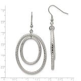 Stainless Steel Drop Earrings with Interlocking Oval Hoops and Diamond Cut Design