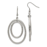 Stainless Steel Drop Earrings with Interlocking Oval Hoops and Diamond Cut Design