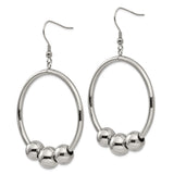Stainless Steel Hoop Earrings with Open Circle Design and Triple Beads, Minimalist Style