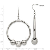 Stainless Steel Hoop Earrings with Open Circle Design and Triple Beads, Minimalist Style