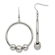 Stainless Steel Hoop Earrings with Open Circle Design and Triple Beads, Minimalist Style