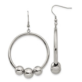 Stainless Steel Hoop Earrings with Open Circle Design and Triple Beads, Minimalist Style