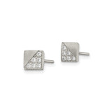 316 Stainless Steel Stud Earrings with Cubic Zirconia, Square Diagonal Split Design, Geometric Style